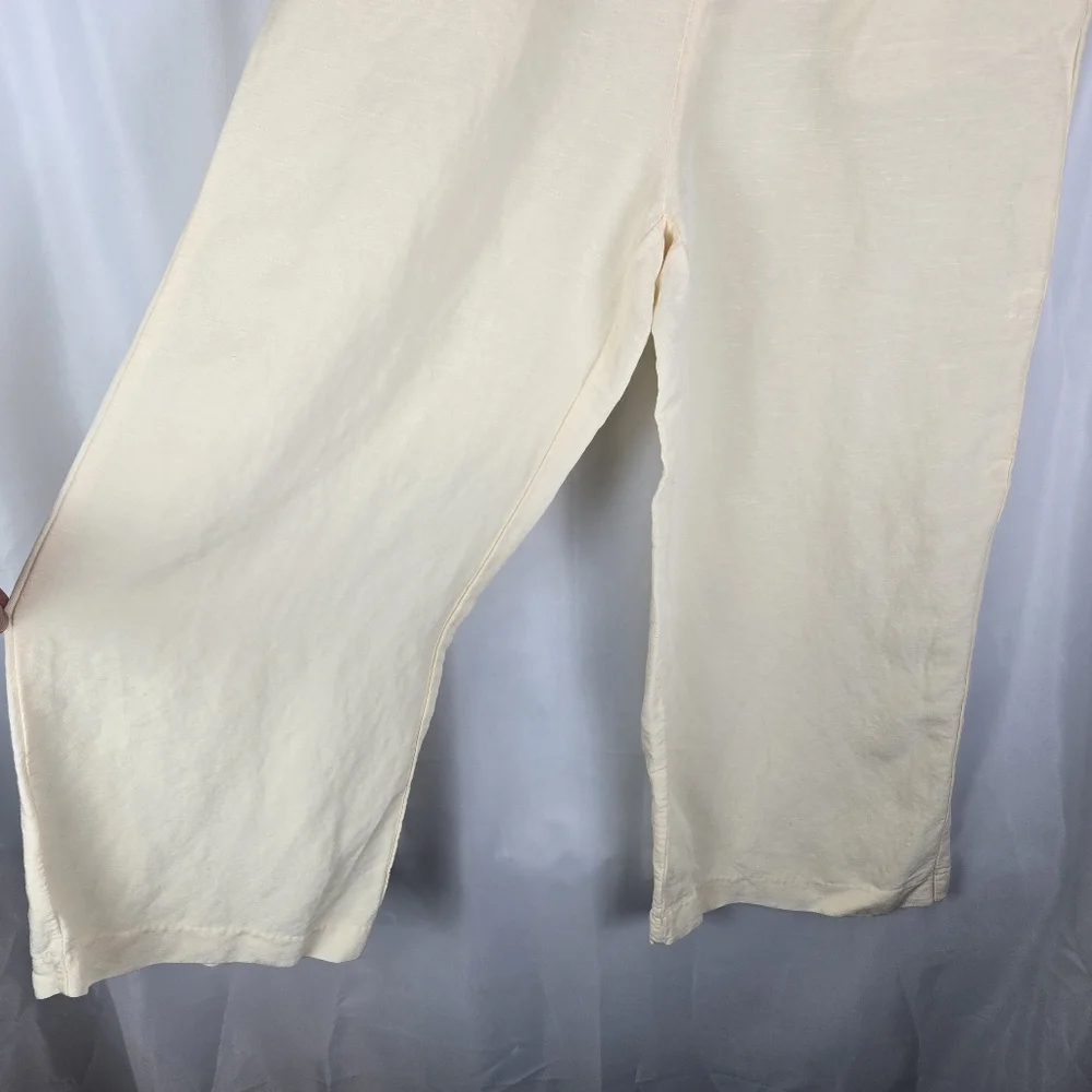 H&M Womens Linen Blend Light Yellow Wide Leg Cropped Pants Size Small